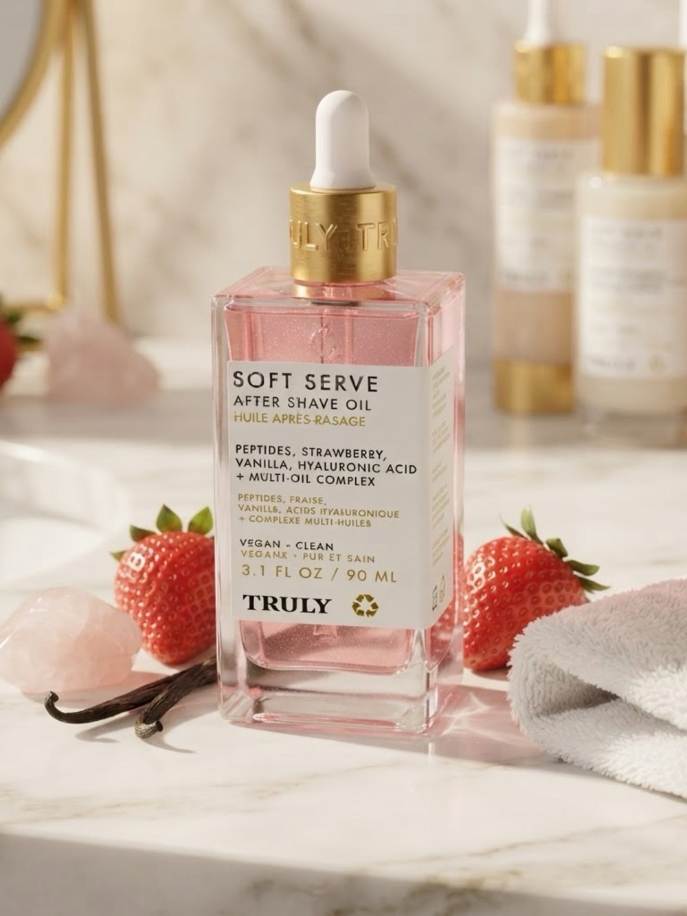 TRULY Soft Serve After Shave Oil — Pink & Gold Dropper Bottle